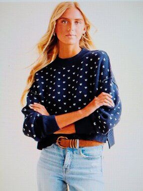 Free People Cropped Sweater Women's Size S Blue Easy Street Patterned- Oversized